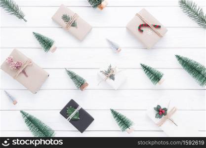 Merry Christmas and Happy New Year decoration for celebration on white wood background.