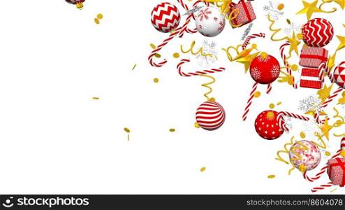 Merry Christmas and Happy New Years Elements Isolated Right Side on Floor, 3D Rendering