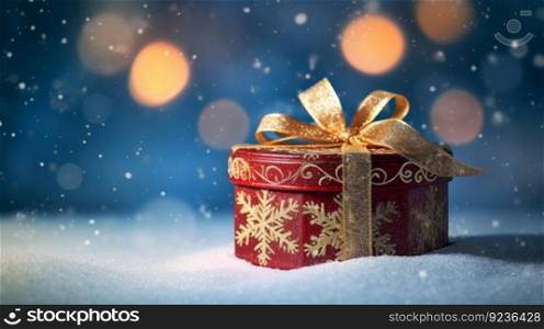 Merry Christmas background with gift box. Illustration Generative AI

