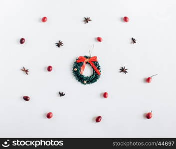 Merry christmas background with wreath on white background