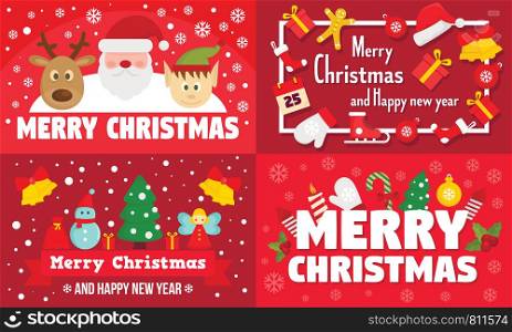 Merry christmas banner set. Flat illustration of merry christmas vector banner set for web design. Merry christmas banner set, flat style
