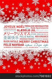 Merry christmas from the world. Different languages celebration card. Merry christmas card from the world