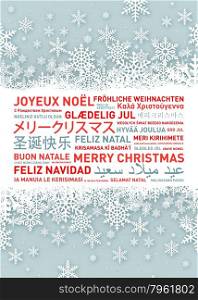 Merry christmas from the world. Different languages celebration. Merry christmas from the world
