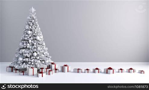 Merry Christmas Greeting Card with Copyspace on Gray Wall. Merry Christmas