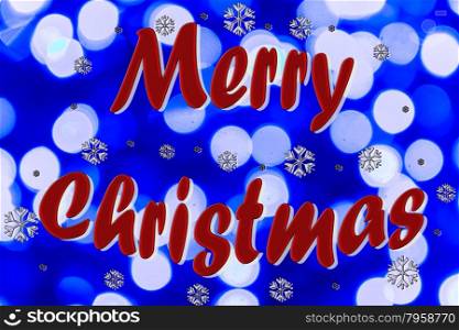 Merry christmas label on blues blurred background.