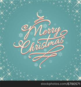 Merry christmas retro lettering with shiny stars frame vector illustration
