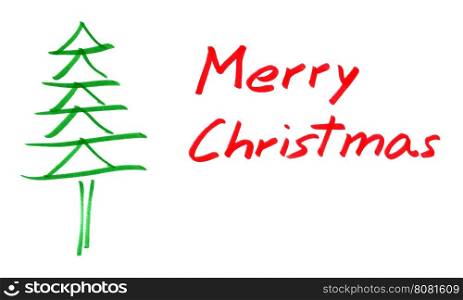 Merry Christmas with tree. Merry Christmas card with Christmas Tree over white background