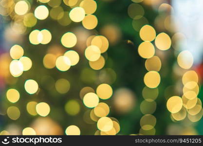 Merry x-mas,Yellow Colorful light Abstract circular bokeh of The light tunnel Christmas tree background Decoration During Christmas and New Year Festival illumination.