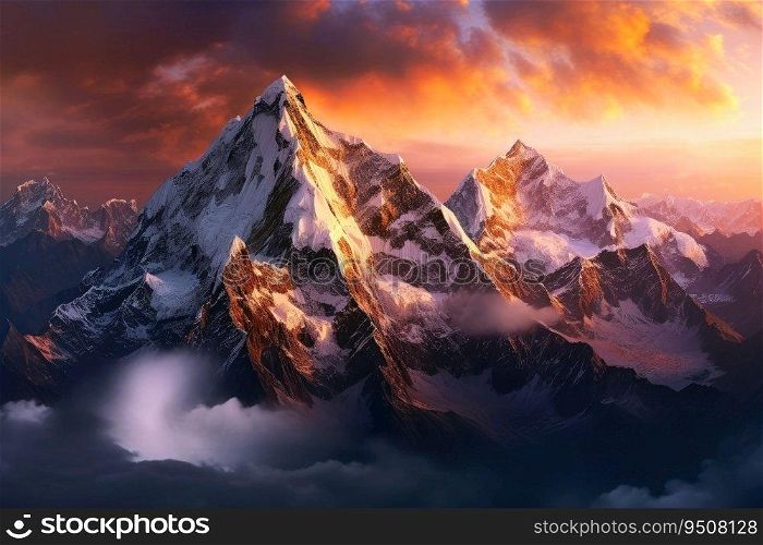 Mesmerizing mountains in beautiful warm light created with generative AI technology
