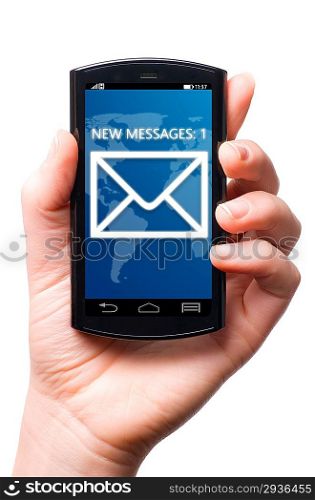message icon on touch screen phone , cut out from white.