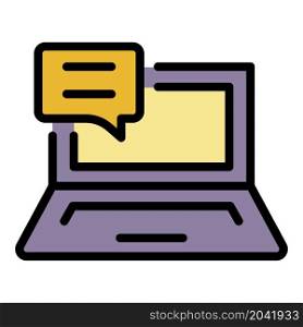 Message on laptop icon. Outline message on laptop vector icon color flat isolated. Message on laptop icon color outline vector