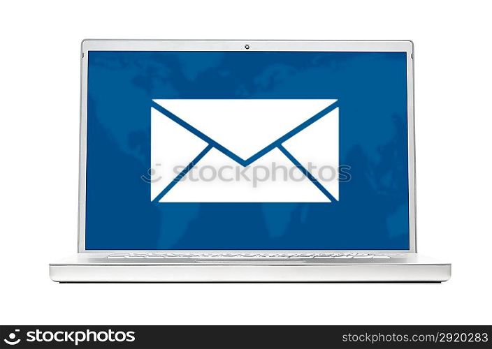 message on modern laptop isolated on white background