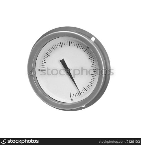 Metal analogue barometer isolated on white. Metal analogue barometer isolated