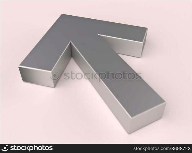 Metal arrow on a light background with a shadow