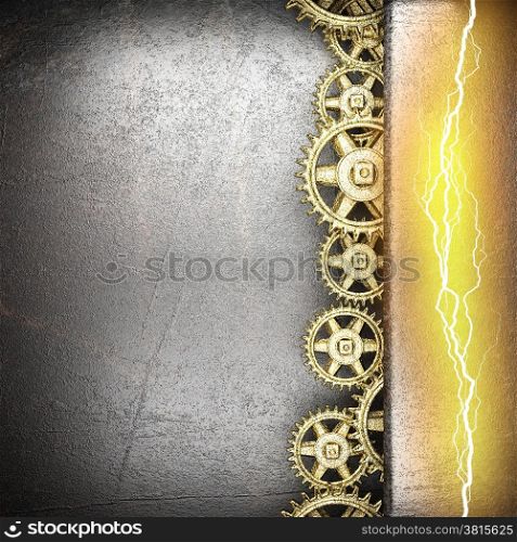 metal background with cogwheel gears and electric lightning