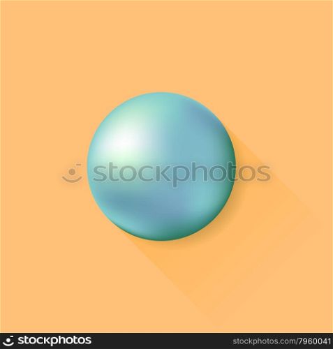 Metal Ball Isolated on Orange Background. Long Shadow. Metal Ball