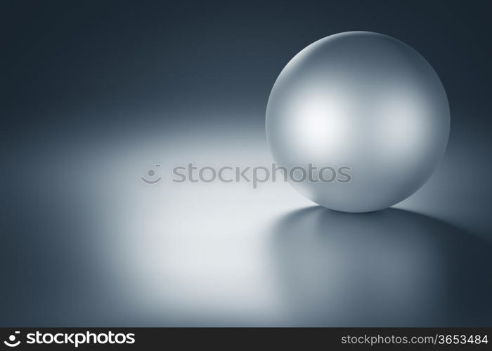 Metal ball on a metal table with copy space. 3d render