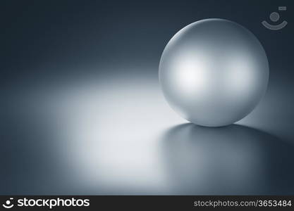 Metal ball on a metal table with copy space. 3d render