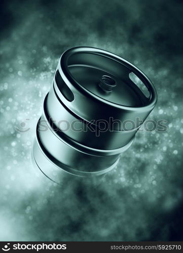 Metal beer keg in smoke with bokeh