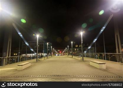 Metal bridge in Bamberg at night, Germany&#xA;
