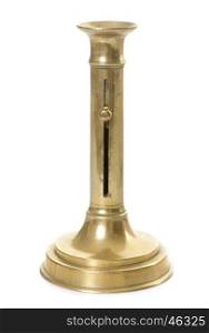 metal candlestick in front of white background