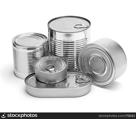 metal cans on a white background. paths stored