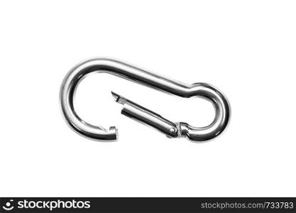 Metal carabiner, open position. Isolated on white background. With clipping path