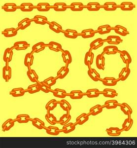 Metal Chain Set Isolated on Yellow Background. Metal Chain Set Isolated on Yellow