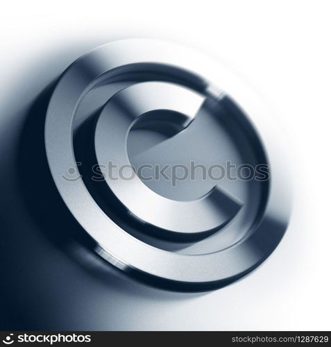 metal copyright symbol onto a white background square image with blur, border of a page. copyright symbol background