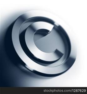 metal copyright symbol onto a white background square image with blur, border of a page. copyright symbol background