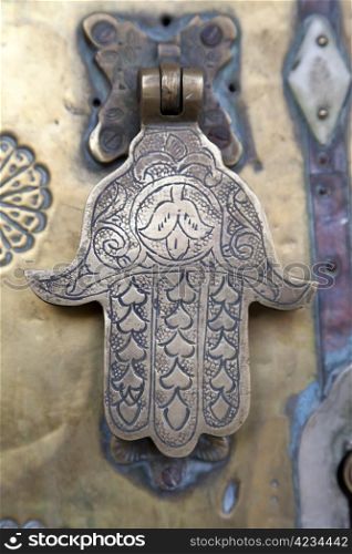 Metal doorknocker Hand of Faitimah, Marrakech, Morocco, April 1, 2012