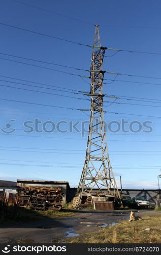 Metal electric power line and blue sky