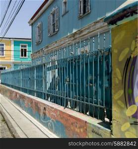 Metal Fence along building, Valparaiso, Chile