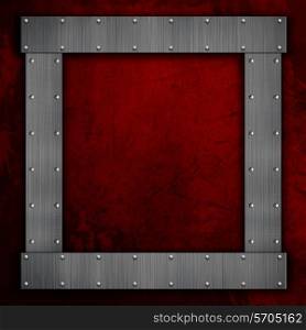 Metal frame on a grunge red background