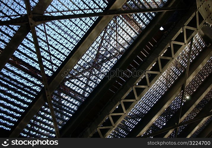 Metal framework of the under side of a bridge