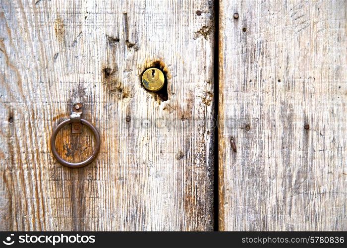 metal gray morocco in africa the old wood facade home and rusty safe padlock