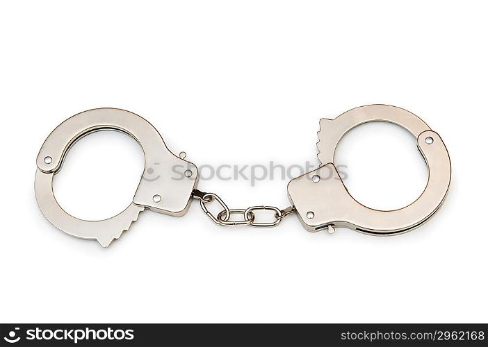 Metal handcuffs isolated on the white background