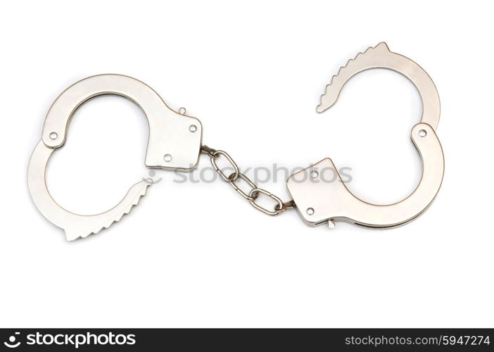 Metal handcuffs isolated on the white background