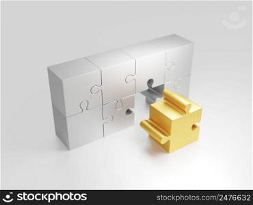 Metal jigsaw puzzle 3d render