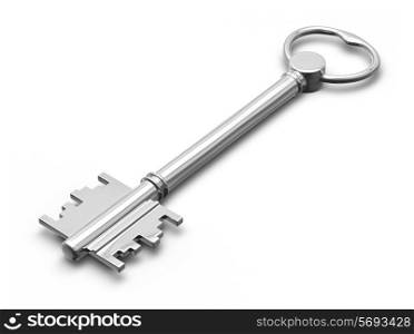 Metal key on white isolated