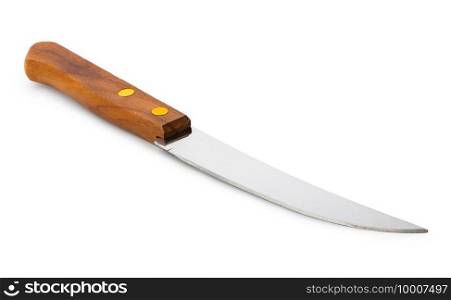 Metal kitchen knife with wooden handle isolated on white. Metal kitchen knife