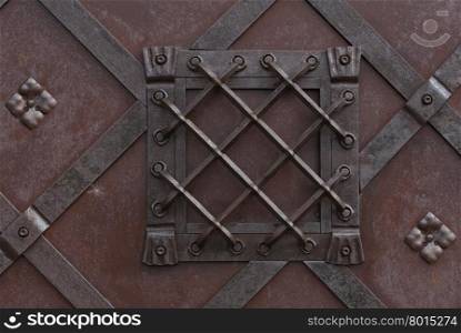 Metal lattice of a skylight on a medieval gate. A close up.