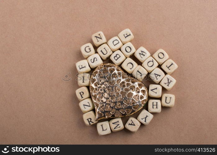 Metal Love icon and Letter cubes of made of wood