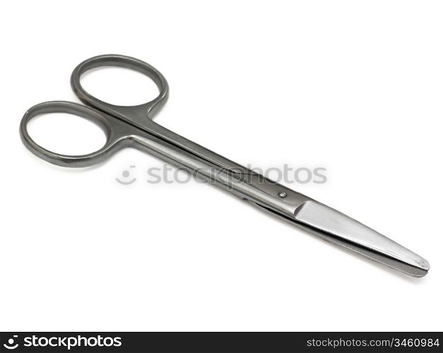 Metal medical shears on a white background