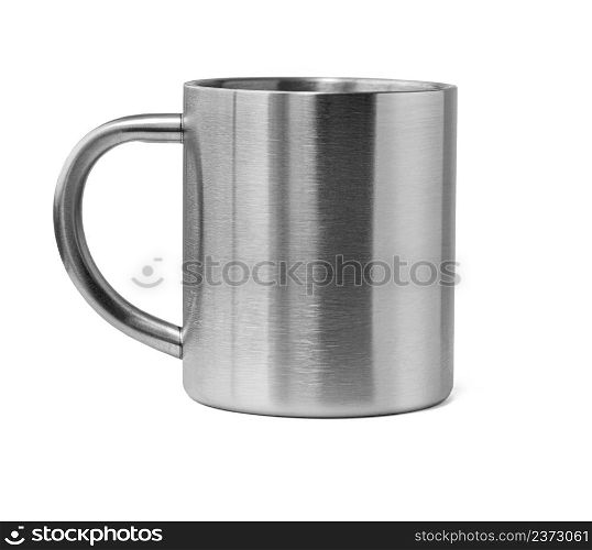 metal mug thermos insulated on white background