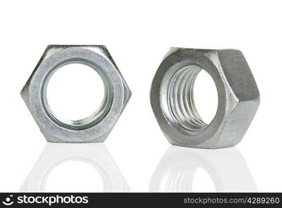 Metal nuts isolated on white background