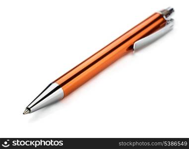 Metal orange pen isolated on white