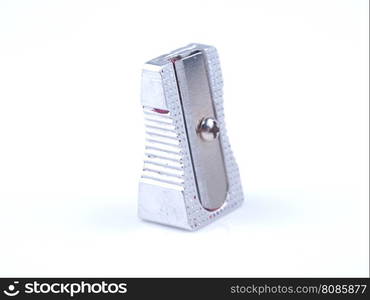 metal pencil sharpener on a white background