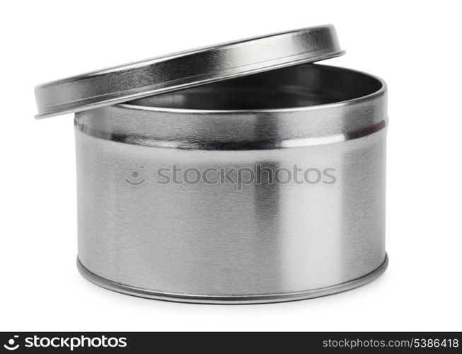 Metal round container isolated on white
