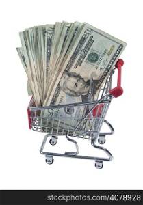 Metal Shopping cart full of money for shopping ease - path included